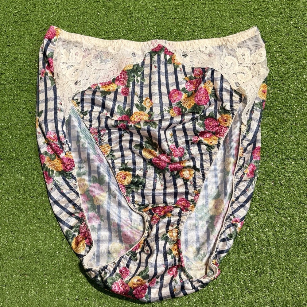 VTG 80s/90s Victoria's Secret‎ Gold Label Silky Satin Panties Lace Floral Sz M